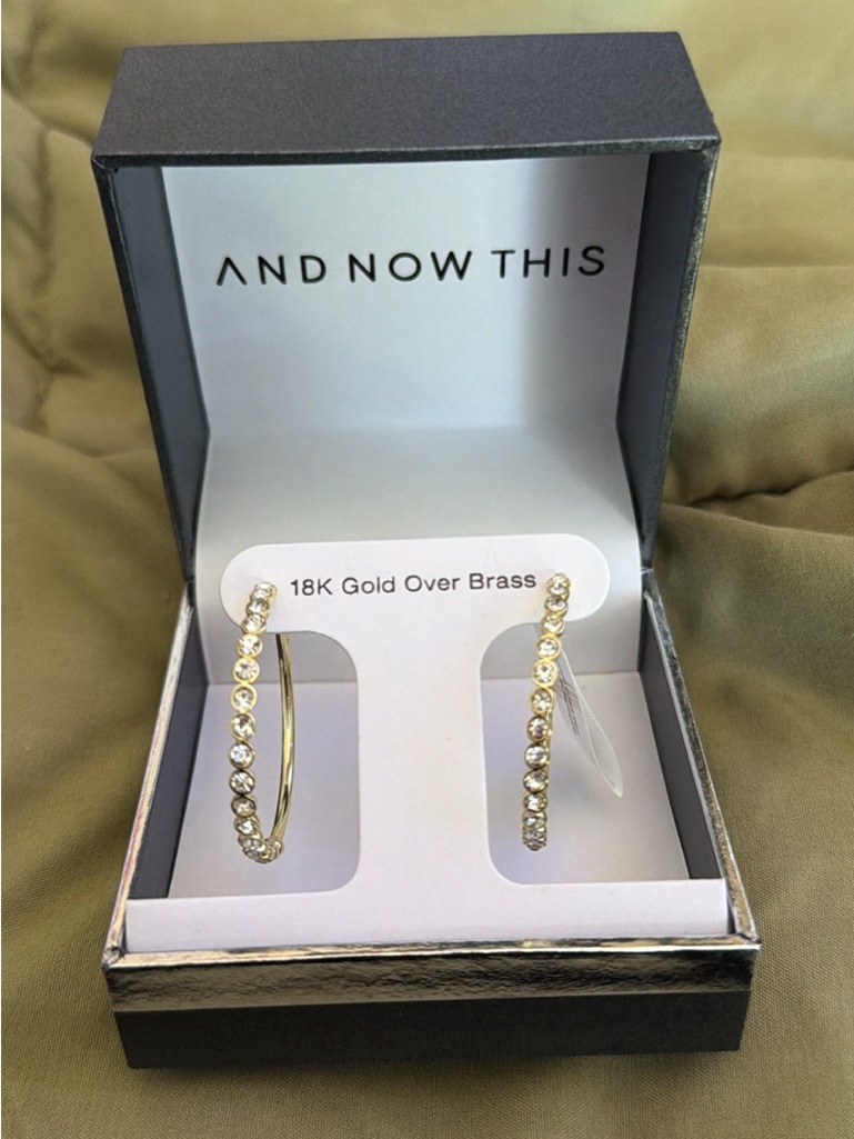 And Now This Gold Crystal Hoop Earrings - 18k Gold Over Brass 50$